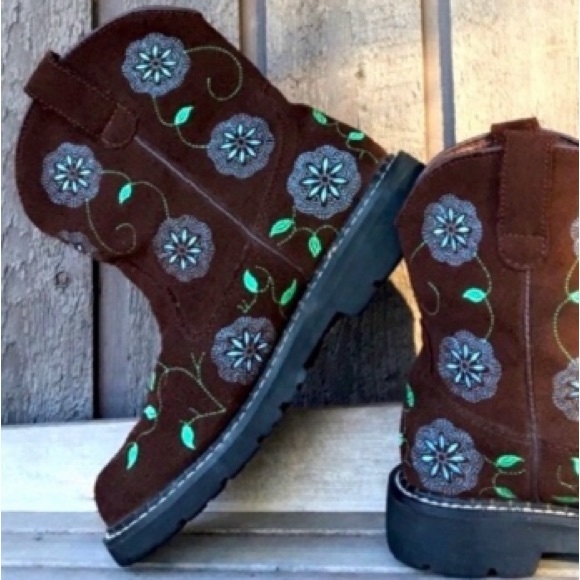 ROPER Boots FLORAL CHUNK Colorful Boho Suede Leather Brown Blue Green Size 7.5 - Picture 12 of 12